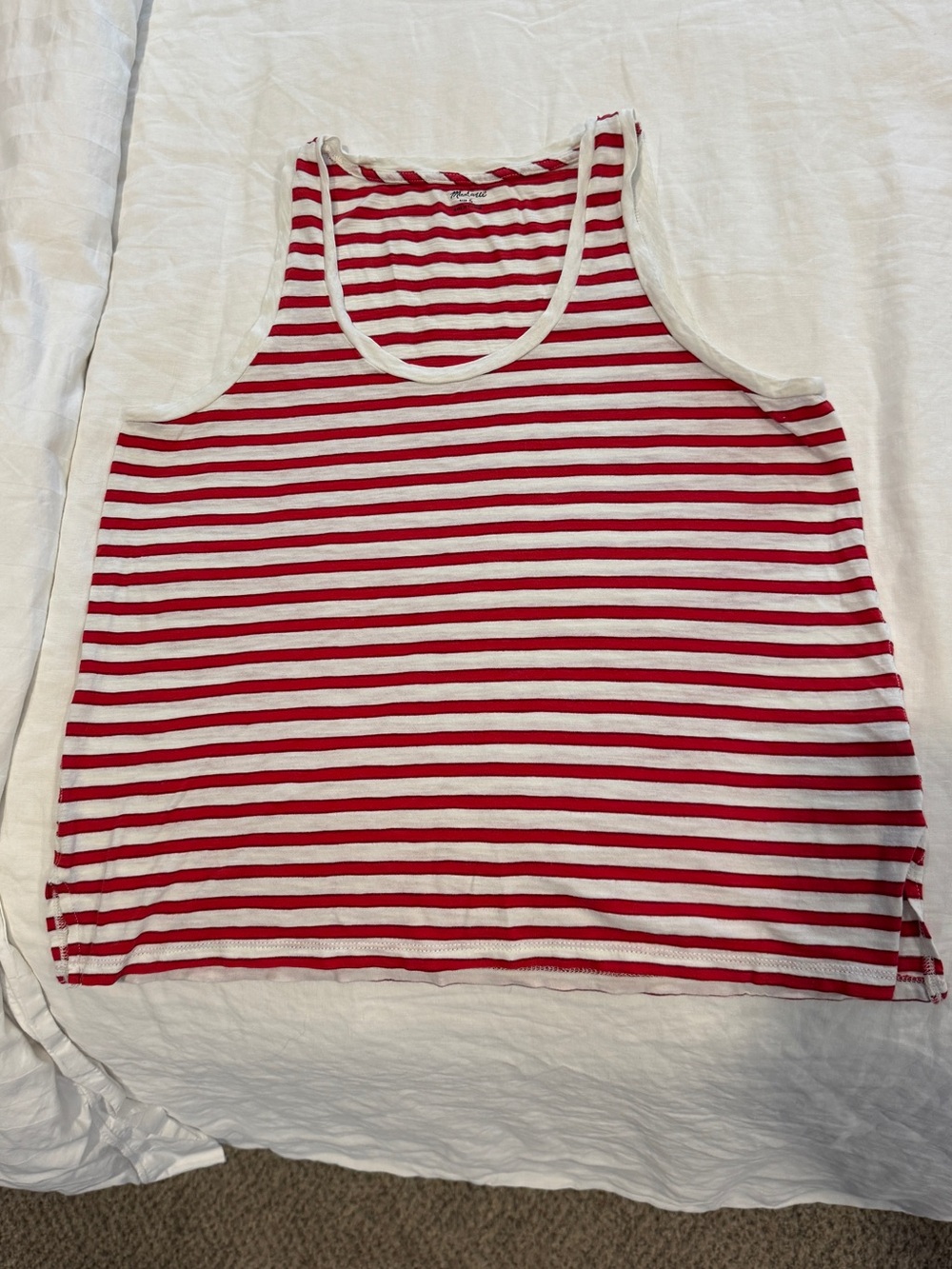 Madewell Women’s Red and White Striped Tank Top Size S
